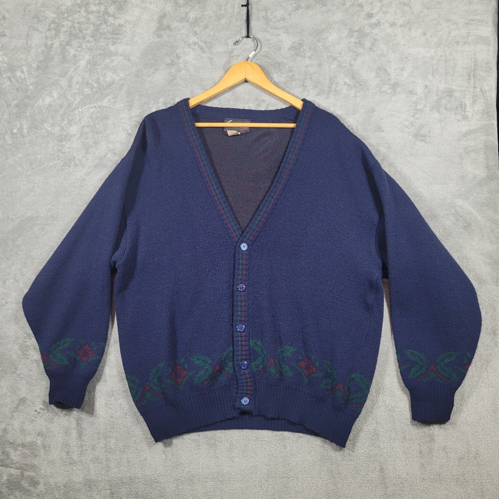 Gian Alberto Cardigan Mens XL Blue Vintage Made in Italy Wool Blend Embroidered